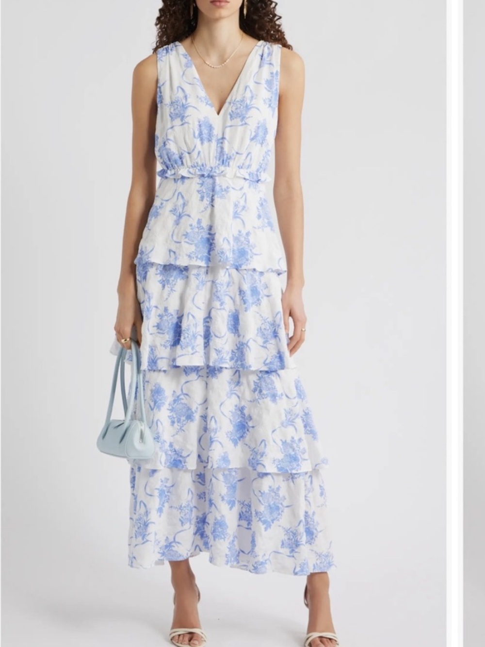 Chelsea28 White and Light Blue Floral Tiered Maxi Dress - Nordstrom